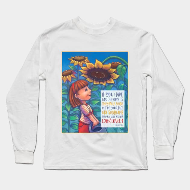 "You Will Always Look Lovely" Sunflower Girl Long Sleeve T-Shirt by Caroline McKay Illustration